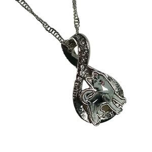 Silver Plated Infinity Heart Dog Charm with Chain Animal Print Necklace: Husky